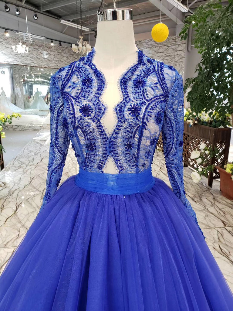 Formal Gown Royal Blue Dresses Women | Royal Blue Evening Gowns Sleeves -  Blue - Aliexpress